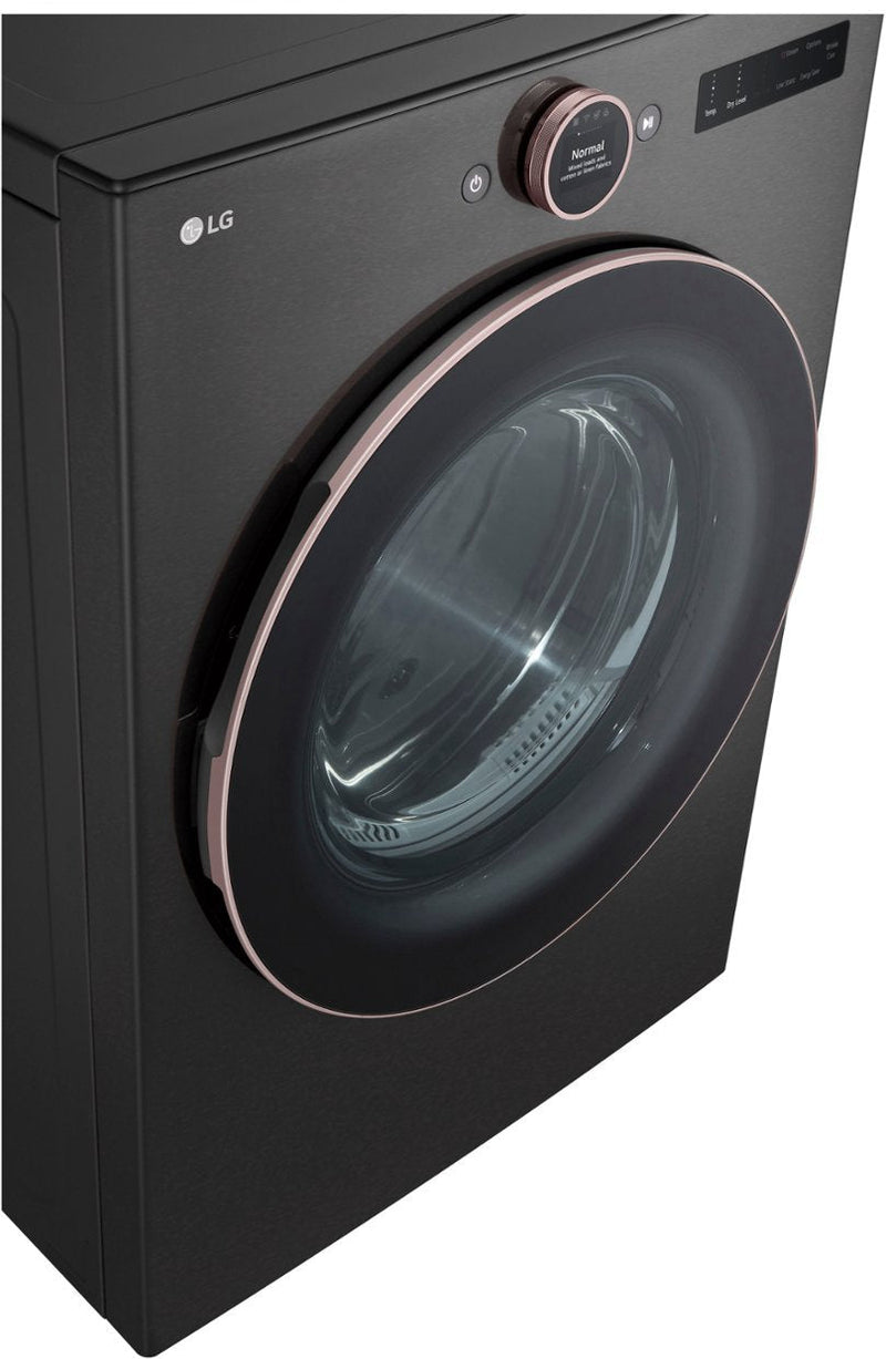 LG 7.4 cu. ft. Vented Stackable SMART Electric Dryer with TurboSteam and AI Sensor Dry Technology in Black Steel