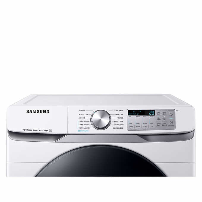 Samsung Large Capacity Smart Front Load Washer with Super Speed Wash & Smart Gas Dryer with Steam Sanitize+