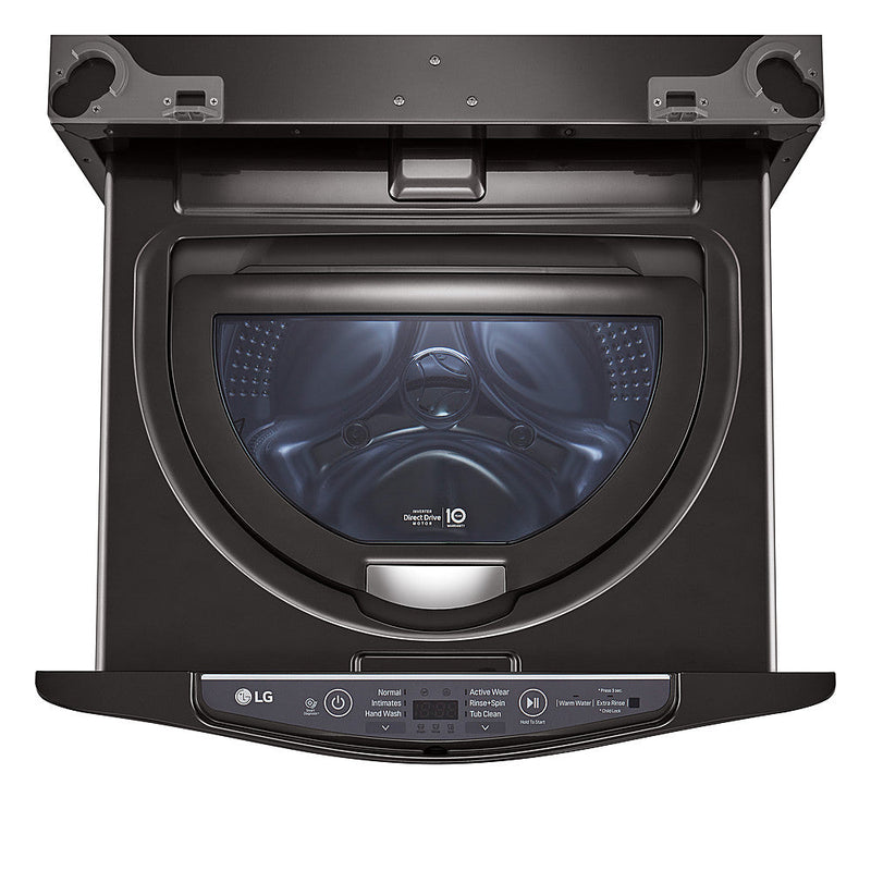 LG - SideKick 1.0 Cu. Ft. High-Efficiency Smart Top Load Pedestal Washer with 3-Motion Technology - Black steel