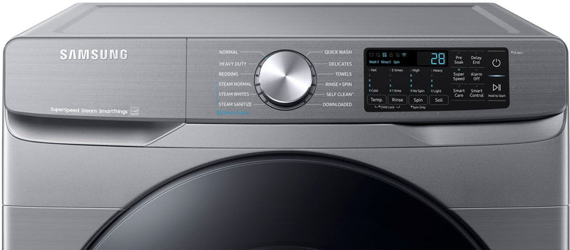 Samsung 4.5 cu. ft. Stackable Front Load Washer in Silver with Spin Speed Option, Water Heater, and Wi-Fi Connectivity