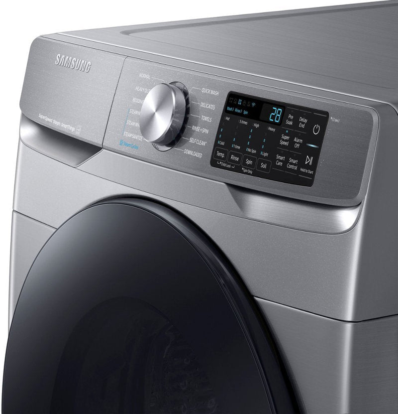 Samsung 4.5 cu. ft. Stackable Front Load Washer in Silver with Spin Speed Option, Water Heater, and Wi-Fi Connectivity