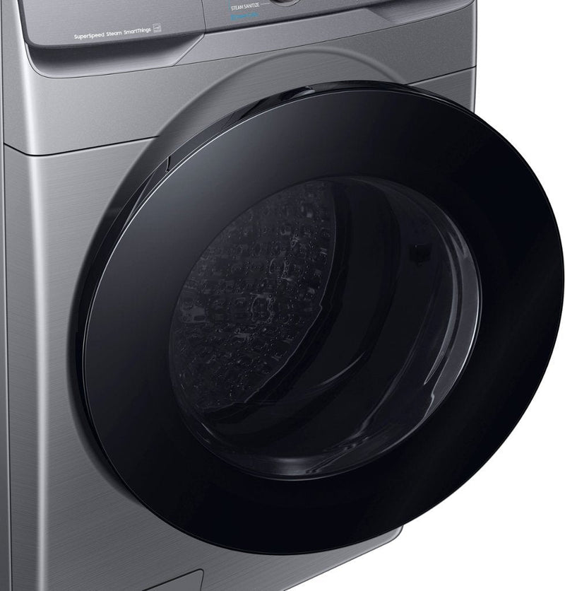 Clearance Samsung 4.5 cu. ft. Stackable Front Load Washer in Silver with Spin Speed Option, Water Heater, and Wi-Fi Connectivity