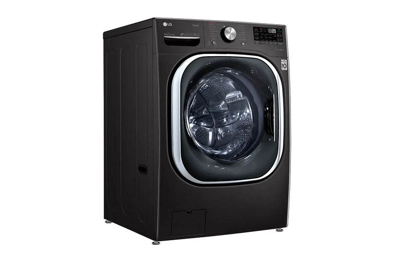 LG - 5.0 Cu. Ft. High-Efficiency Stackable Smart Front Load Washer with Steam and Built-In Intelligence - Black steel